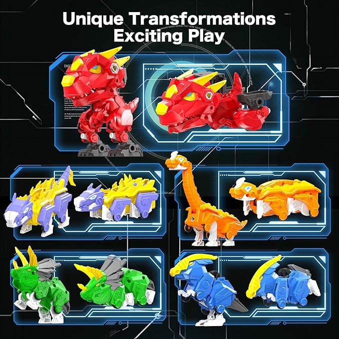 5-in-1 Transforming Dinosaur Robot Toys, STEM Building Kit with Triceratops Action Figures, Safe Set for Kids Boys Girls Age 3+ Boys & Girls, Birthday for Toddlers