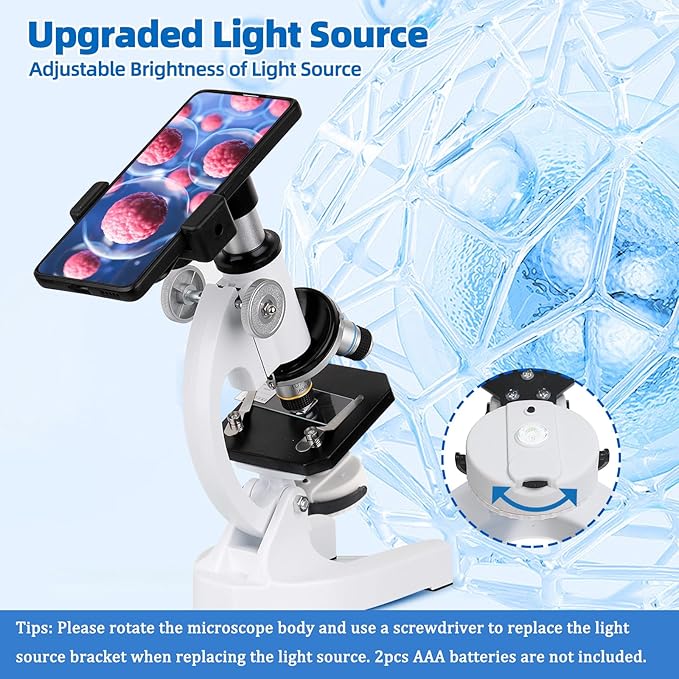 Microscope for Kids Beginner, 40X-2000X Biological Compound Microscope Kit with Adjustable Brightness LED, Slides for School Lab Home Education, Gifts for Children Students