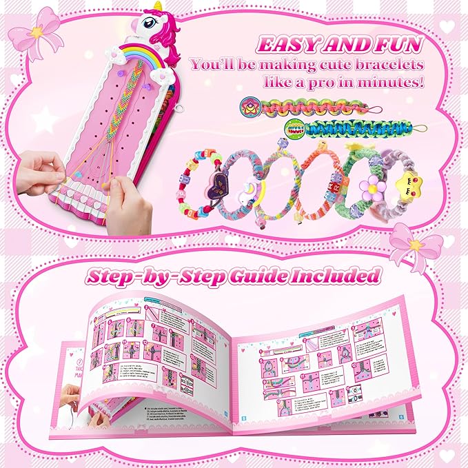 Unicorn Toys for Girls Age 4-6 6-8 8-12, 2-in-1 Friendship Bracelet Making Kit for Girls, Arts and Crafts for Kids Toy,4 5 6 7 8 9 10 11 12 Year Olds Christmas Birthday Gifts,Teen Girl Gift Ideas