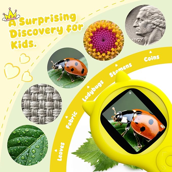 Handheld Microscope for Kids - Educational Science Toys, Christmas & Birthday Gifts for Age 5 6 7 8 9 10 11 12 Girls & Boys (Yellow)