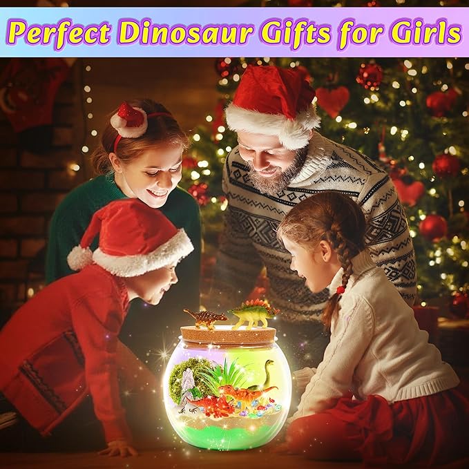 Gifmore Dinosaur Terrarium Kit for Kids with LED Night Light & Remote Control, Dinosaur Toys & Arts and Crafts for Boys Ages 4-12, Creative Birthday Christmas Gifts for Kids