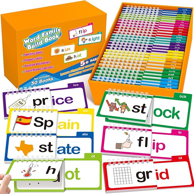 30 Read and Rhyme Flip Books,Word Family Build Book,Learn to Read Phonics Flash Cards,Sight Words Flash Cards Kindergarten Classroom Homeschool Learning Book,Phonics Flashcards,Reading Games
