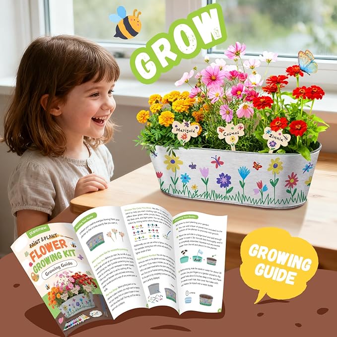 PLANTMEW Paint & Plant Flower Growing Kit for Kids - Fun Kids Gardening Set - Unique Birthday, Crafts & Arts, Gardening Gifts for Girls & Boys, Ages 5, 6, 7, 8-12 Years Old