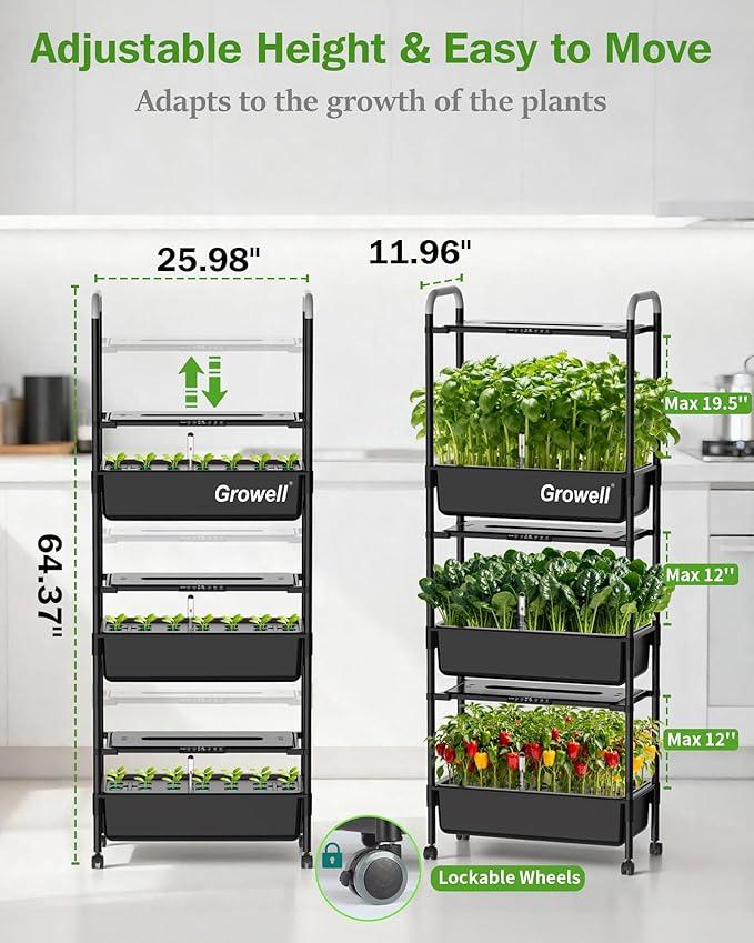 Large Hydroponics Growing System Kit, Vertical Indoor Herb Garden Kit with LED Grow Light & Independent Water Pump, 42L Movable Indoor Planter Perfect Gardening Gifts (3 Tier-81 Pods Black)