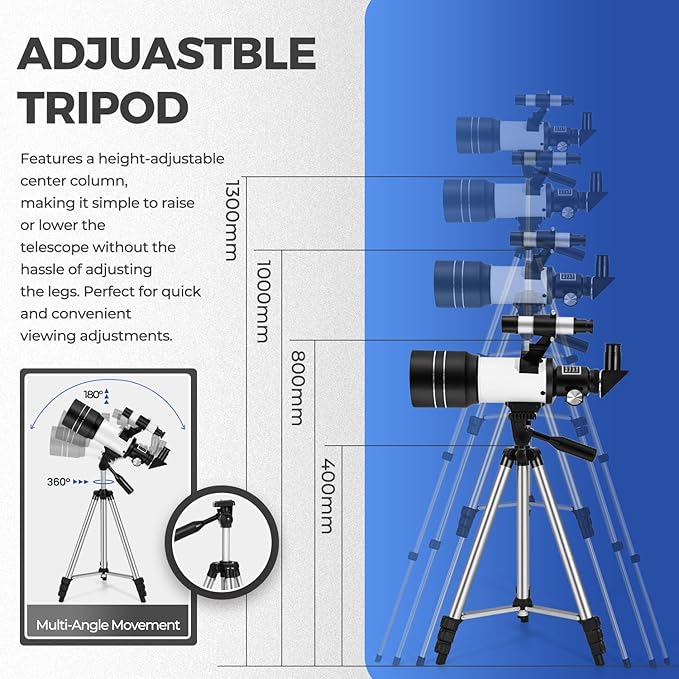 ESAKO Telescope for Kids & Beginners, 70mm Aperture Portable Telescopes with 3 Eyepieces, Height Adjustable Tripod & Phone Adapter & Remote Control Gift for Christmas