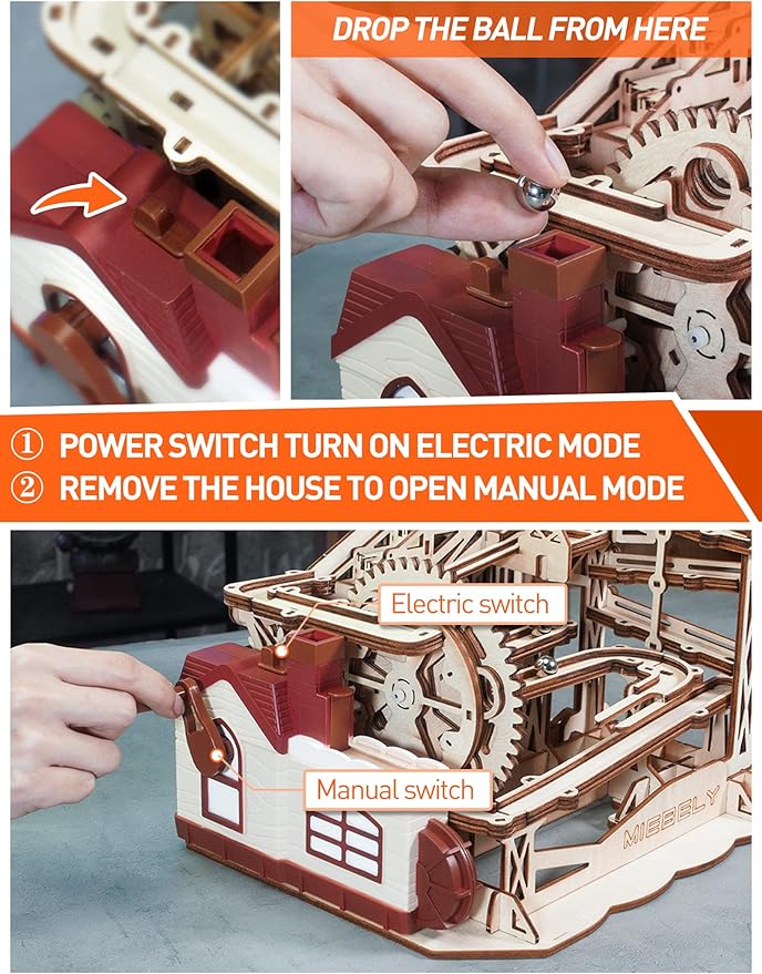 MIEBELY for Mom 3D Wooden Puzzles for Adults, 235 Pieces DIY Wood Marble Run Model Kits, Electrical Mechanical Gear W/Motor Building Kit, 3D Puzzle Creative Home Decor Gift Ideas