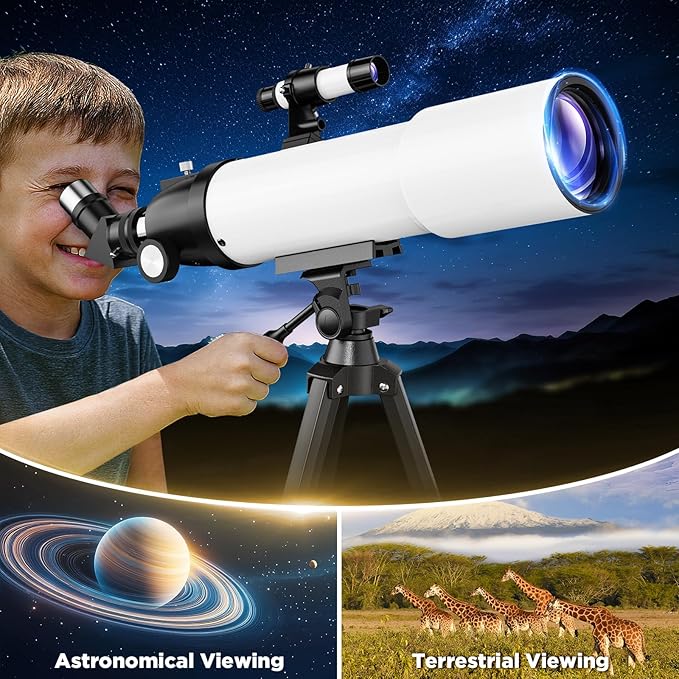 90MM Telescope for Adults and Kids 8+: 150X High Powered Astronomical Portable Refracting FMC Beginners Explorer Scope Toys for Girls Boys 8-12 Xmas Gift Travel Stars Gazing w Professional Tripod