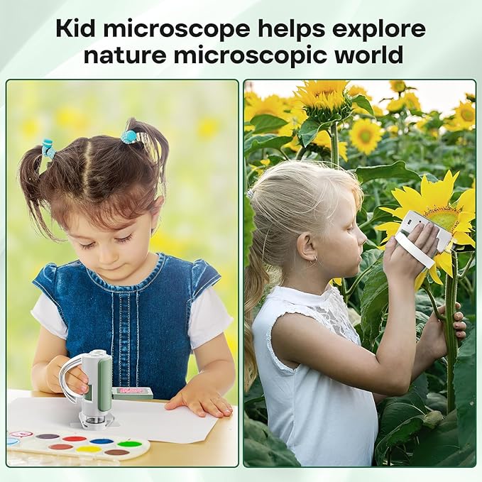 LAKWAR 1000X Handheld Digital Microscope for Kids: 4K 2.0" Screen Portable Digital Microscope for Kids 8-12 Home School Science Education (Green)