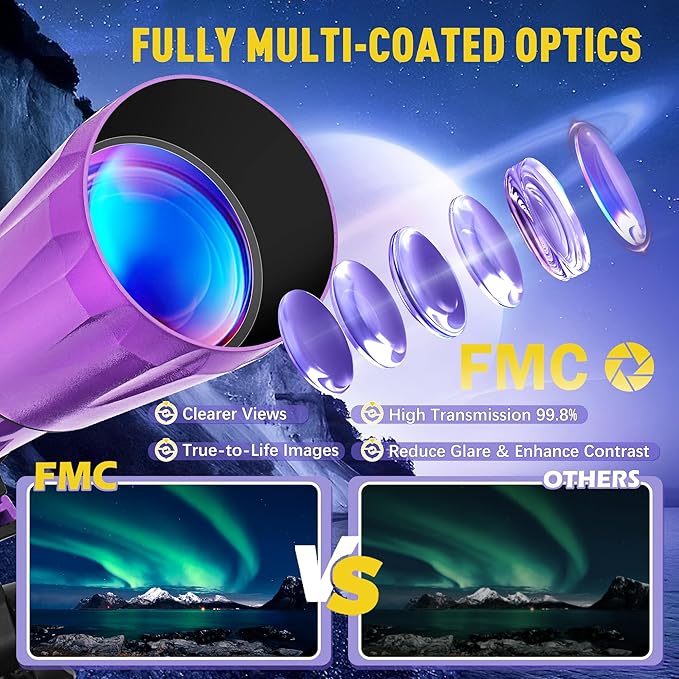 Telescope, Telescope for Adults High Powered, 90mm Aperture 1000mm Astronomical Refractor Telescopes for Beginners, Magnification 500X, with Three Eyepieces, Phone Adapter & Carrying Bag