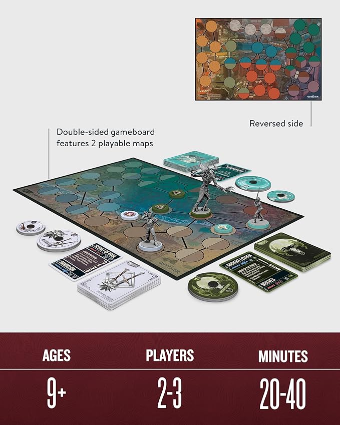 Restoration Games Unmatched The Witcher Steel & Silver - Strategy Board Game for Adults - Witcher Heroes Expansion with Double Sided Battlefield - 2-3 Players - 30 Min Playtime - Ages 9+