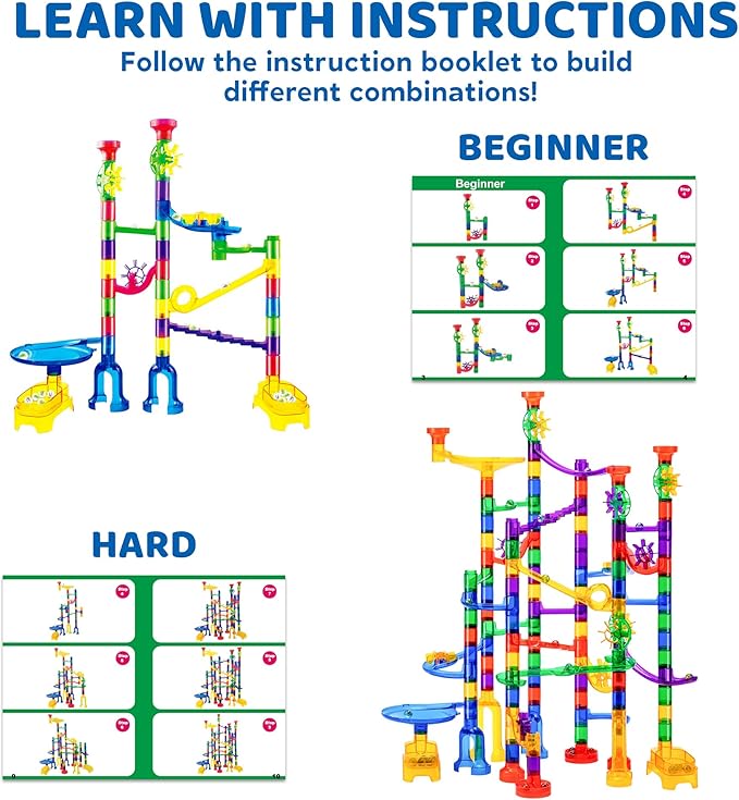 JOYIN 170Pcs Glowing Marble Run, Construction Building Blocks Toys with 5 Glow in The Dark Glass Marbles, STEM Educational Building Block Toy, Gift for Christmas