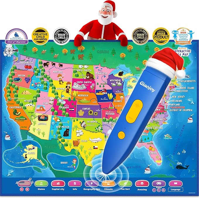 V2 Interactive Kids Map Bilingual United States Map for Kids Learning, Educational Talking USA Map Poster Geography Games Personalized Kid Toys for Boys & Girls Ages 3-12.