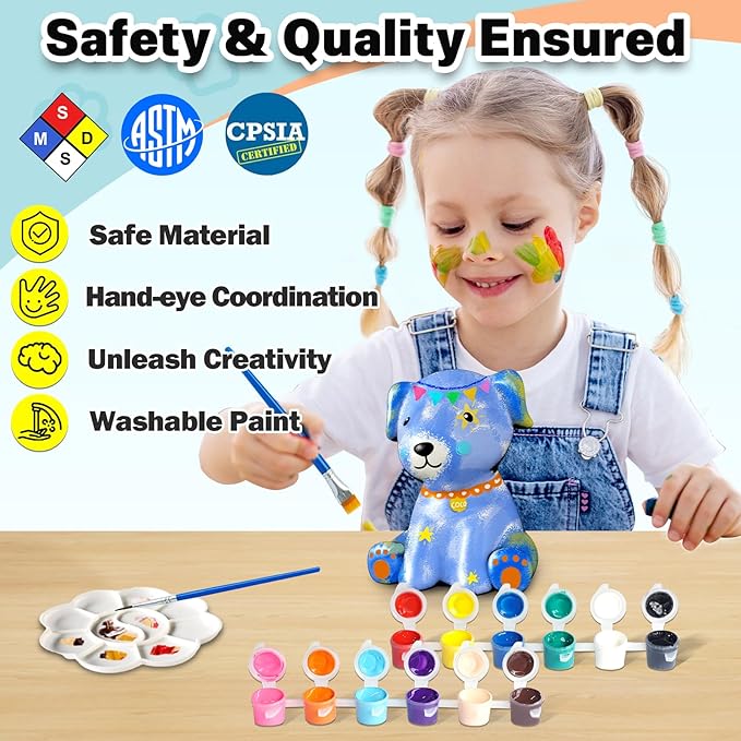 FUNZBO Paint Your Own Dog Lamp Kit - Arts and Crafts Supplies Puppy Painting Kits for Kids Teens Adults, DIY Night Light Dog Toy for Toddlers Girls Boys Ages 3 4 5 6 7 8 9 10 11 12 13+ Birthday Gifts
