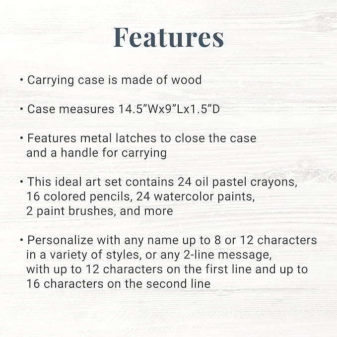 Let's Make Memories Personalized 80-Piece Deluxe Art Set - for Kids - Wood Carrying Case - Oil Crayons, Colored Pencils, Watercolors - Arts & Crafts - Add a Name - Art Alphabet