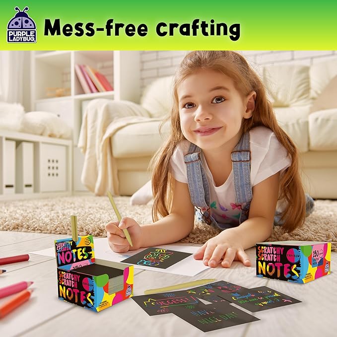 Stocking Stuffers for Kids, for Girls & for Teen Girls - 150 Rainbow Scratch Art Mini Notes Arts and Craft Supplies, Christmas Gifts for Grandkids Crafts Activity Kit, Birthday Gifts