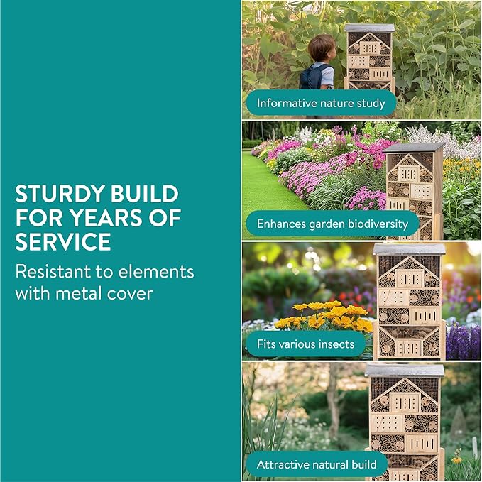 Navaris Bug Hotel and Bee House Kit - Efficient Ecosystem Ideal for Gardens - Versatile Butterfly Houses for Garden Biodiversity and Insect Control