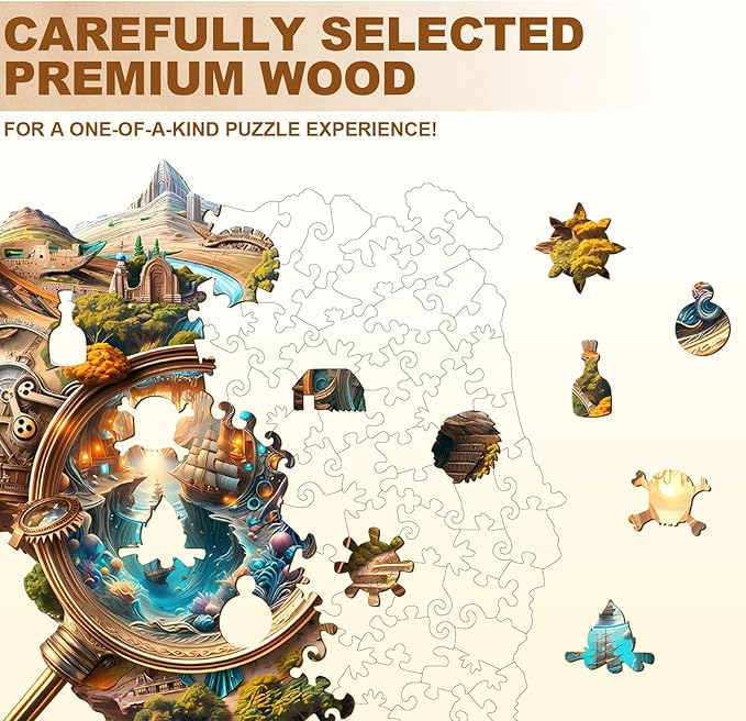 Wooden Puzzles for Adults 160 Pices, Explorer's World 3D Puzzles for Adults, Unique Shape Explorer's World Irregular Jigsaw Puzzles, 3D Visual Flat Puzzels, Size is 11.4 x 11.2in