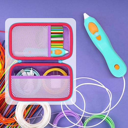 Case Compatible with 3Doodler Start+ Essentials/3Doodler Flow 3D Printing Pen,Storage Holder for 3D Pen PLA Filament and Charger (Purple Case,Blue Zipper)