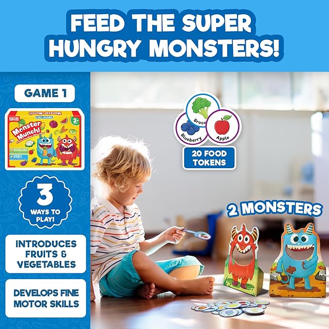 Doctor Jupiter My First Box of Games for Ages 2-4 | Set of Monster Munch, Scavenger Hunt Sight Word Board Games | Montessori Educational Toys, Learning Activites
