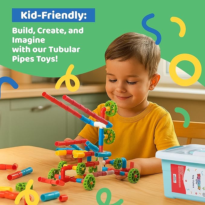 144 PCS STEM Pipe Building Blocks - Colorful Tube Construction Set for Kids Age 3+, Sensory Educational Learning Toys for Boys & Girls, Creative Engineering Building Kit for Preschool & Toddlers