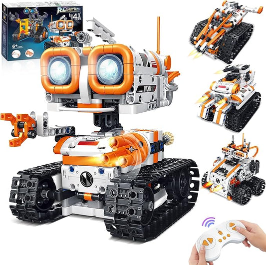 4 in 1 STEM Educational Building Block Robot Kit - App & Remote Control Robot Toys for Kids Aged 6-12
