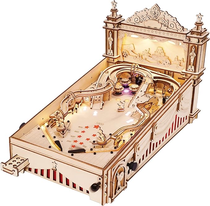 Rowood Wooden Puzzles 3D Pinball Machine Mechanical Model Wooden 3D Puzzles for Adults DIY Pinball Game Wooden Puzzle-Model Building Kits Christmas Birthday Gifts for Adult and 14+