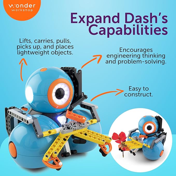 Wonder Workshop Dash Robot Wonder Pack – Coding Educational Bundle for Kids 6+ – Free STEM Apps with Instructional Videos - Launcher Toy, Sketch Kit Drawing, Gripper Building