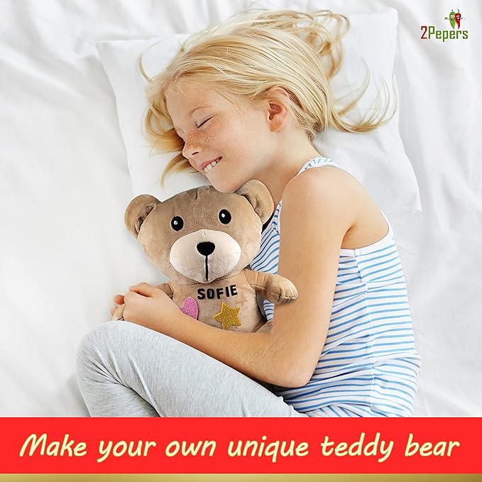 Make Your Own Teddy Bear Plush Pillow Kit Arts and Crafts for Girls (No Sew), Teddy Bear Craft Kit for Girls Ages 3-5 4-6 5-7 Years Old Birthday Present, for Kids, DIY Kids Crafts