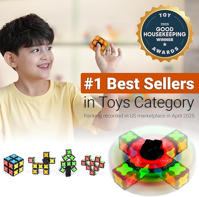 TOSY Magnet Fidget Spinner Mini - 8 Blocks, 3 in 1 Toy: Transformable Fidget Spinner, Infinity Cube, 2x2 Puzzle Cube, Christmas Stocking Stuffers Gift for Kids/Adults, STEM Sensory Stress Relief Toy