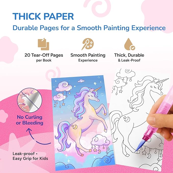 JoyCat 2 Pack Pocket Paint with Water Coloring Books for Kids, Art & Craft Activity Toy Set, Creative Travel & Home Painting Kit, Gifts for Girls & Boys Ages 3-8 (Magical Pony & Animals)