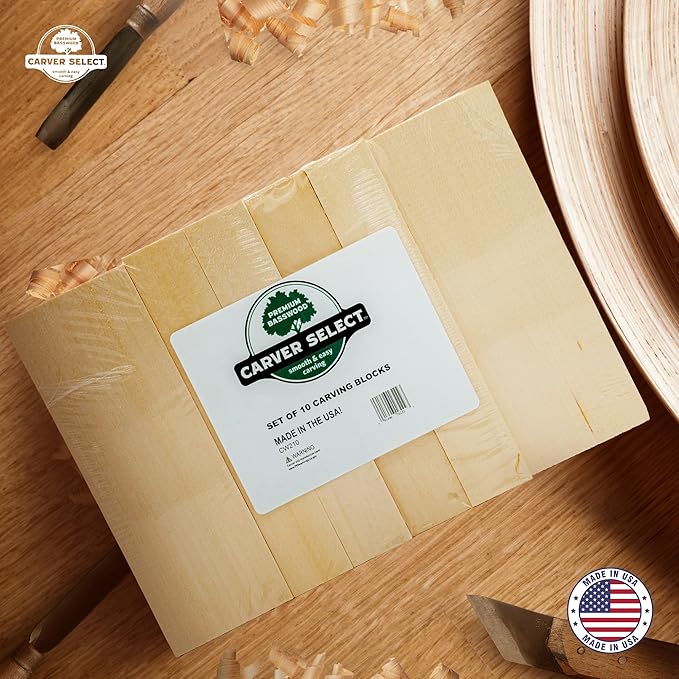 Basswood Carving Blocks Set of 10 – Wood Carving Kit with Premium Bass Blocks – for Crafts & Whittling – Ideal for Beginners & Professionals