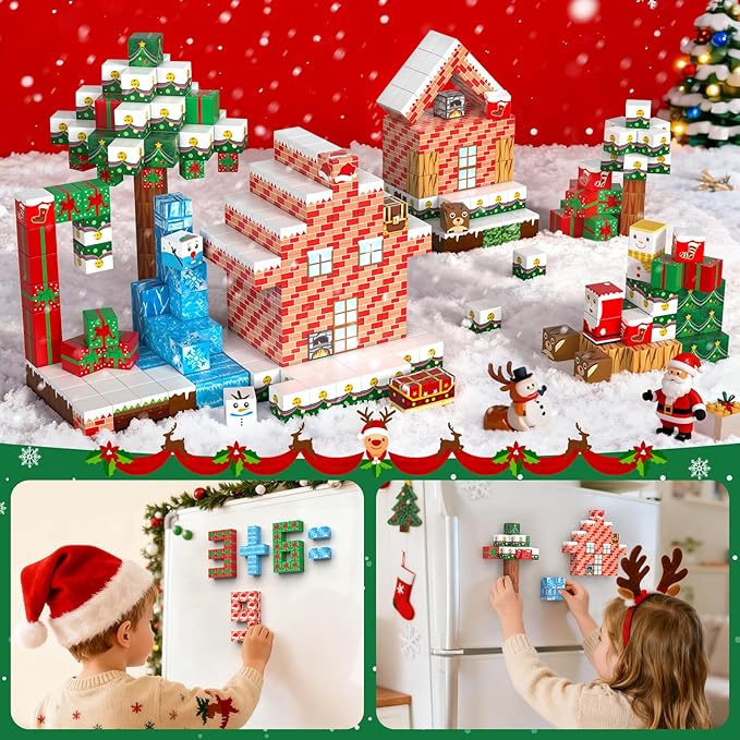 180PCS Magnetic Blocks - Christmas Magnetic Building Blocks Set for Kids – STEM Sensory Magnetic Cubes Tiles Building Toys for Boys Girls Toddlers Ages 3 4 5 6 7 8-12, Xmas Gifts & Stocking Stuffers