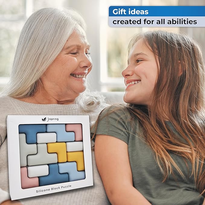 Jispring - 100% Soft Silicone - Dementia Activities for Seniors, Tetris Tile Matching Puzzle with 20 Pattern Templates, Alzheimers & Elderly Sensory Fidget Toy, Cognitive Memory Support