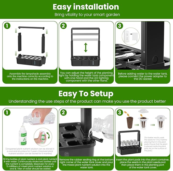 Indoor Garden Hydroponics Growing System: 15 Pods Plant Germination Kit Herb Vegetable Growth Lamp Countertop with LED Grow Light - Hydrophonic Planter Grower Harvest Lettuce Tents