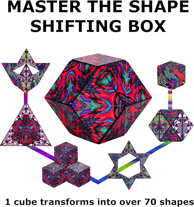 Shashibo Shape Shifting Box - Award-Winning, Patented Fidget Cube w/ 36 Rare Earth Magnets - Transforms Into Over 70 Shapes, Gift Box, Download Fun in Motion Toys Mobile App (Chaos, 2 Pack)