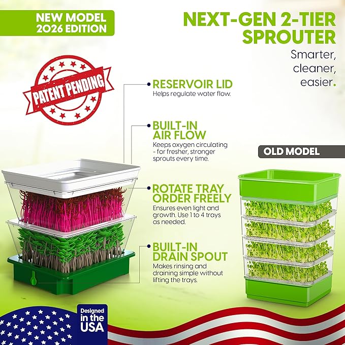 Premium Alfalfa Sprouting Seeds – Non GMO, Organic Seeds from The USA (2-Tier Sprouting Kit)