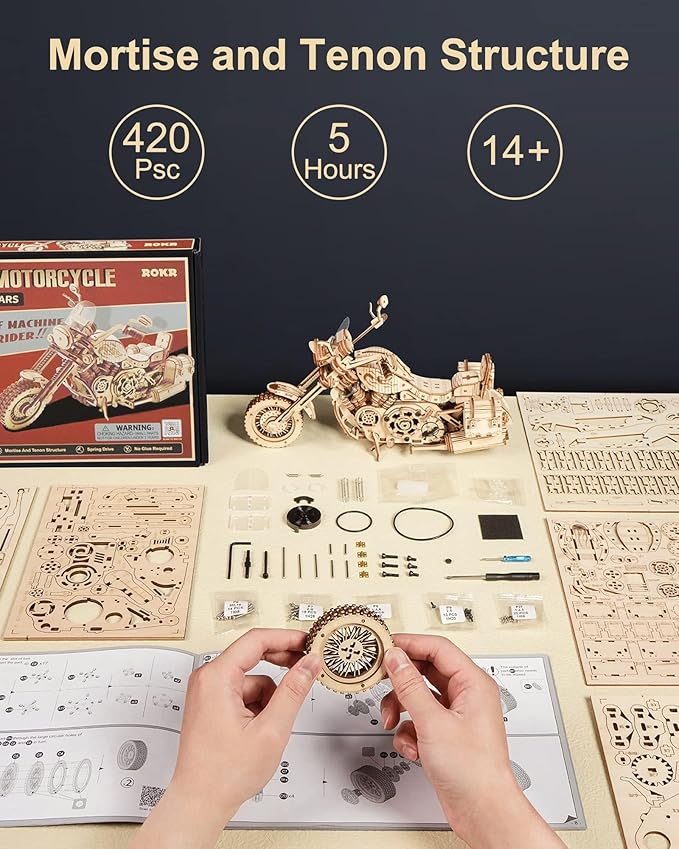ROKR 3D Wooden Motorcycle Puzzle-1:8 Scale Wood Model Motorcycle Kits to Build for Adults