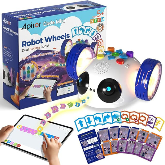 Coding Robot Toys for Kids Ages 5+, STEM Robot Toy Kit with Wheels and Play Cards, Screen Free Remote Control Programming Interactive Toy for Boys and Girls Ages 5-8