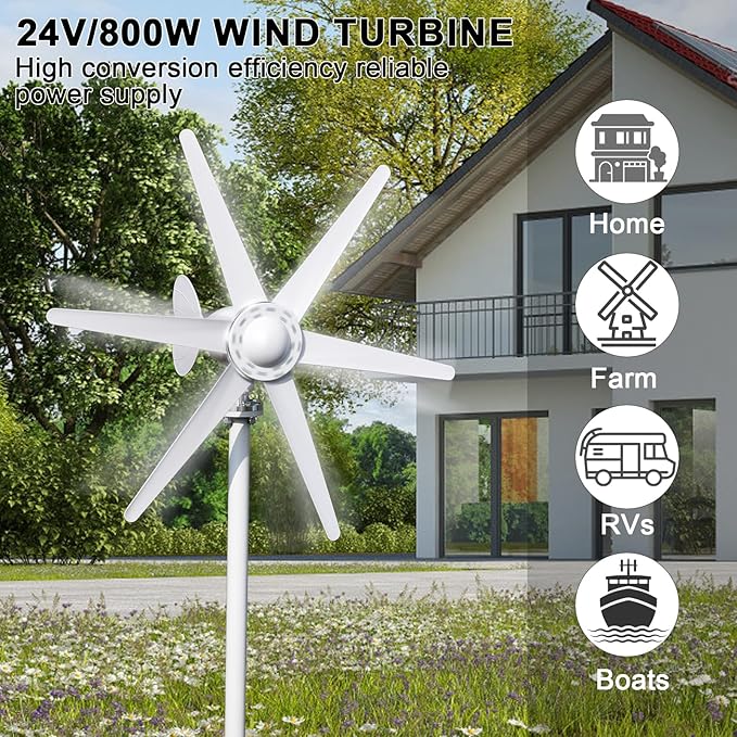 800W 12V/24V Wind Turbines Generator, 6-Blade Fan Wind Turbines Generator Kit, Electromagnetic Electricity Producer Equipment