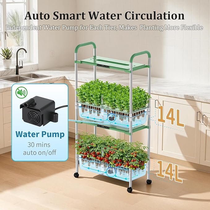 Hydroponics Growing System Kit, 54 Pods Vertical Indoor Herb Garden with Smart LED Grow Light, Auto Circulating Water Pump Each Tier, 28L Hydroponic Gardening Systems for Ideal Gifts (Green)