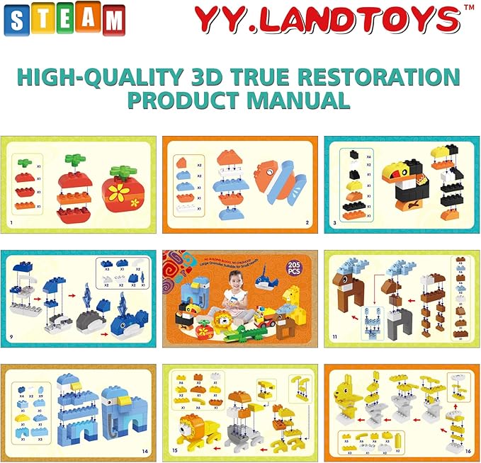 205 PCS Animals Building Blocks Sets/Compatible with DUPLO Blocks Legos for Toddlers 3-5/Party Favors for Kids/STEM Large Building Bricks Toys/Classic Big Blocks Set for Kids Age 3,4,5,6,7,8+