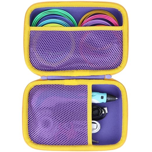 Case Compatible with SCRIB3D P1 Advanced / 3Doodler PRO / 3Doodler Flow / MYNT3D Super Professional Printing / PIKA3D PRO 3D Printing Pen (Lilac + Yellow)