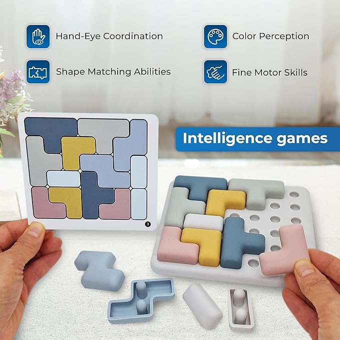 Jispring - 100% Soft Silicone - Dementia Activities for Seniors, Tetris Tile Matching Puzzle with 20 Pattern Templates, Alzheimers & Elderly Sensory Fidget Toy, Cognitive Memory Support