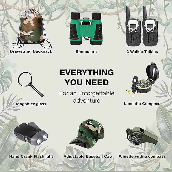 Nature Exploration Gear - Outdoor Adventure Kit with Walkie Talkies for Kids - Camping, Hiking, Backyard Toys - Creative Play Set for Boys and Girls