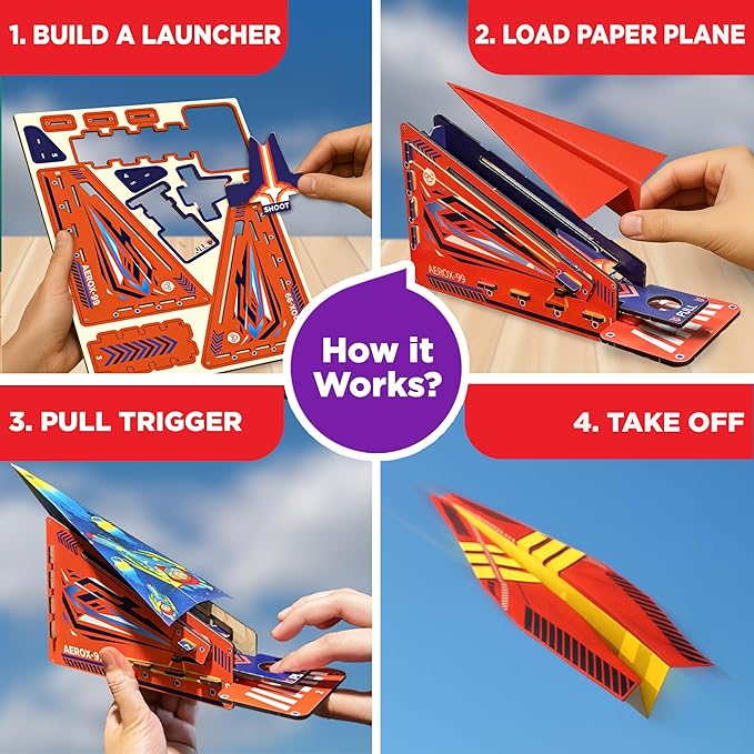 Doctor Jupiter Paper Airplane Book Kit, Crafts for Kids Ages 6+ | Birthday Gift Ideas for 6-7-8-9-10-11-12 Year Old Boys & Girls | Learning & Educational STEM Toy with 50 Paper Airplanes and Launcher
