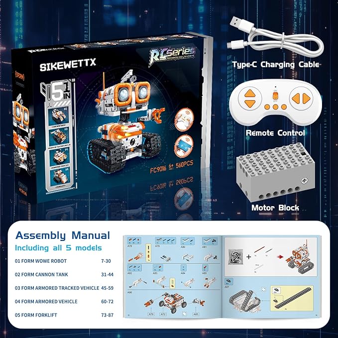 5 in 1 STEM Robotics Building Kit, 560 PCS APP/Remote Control Robot Toy Building Block Sets, Compatible with Lego Robot Control & Programming, Coding Robotic Toys Birthday Great Gifts for Boys 8-14