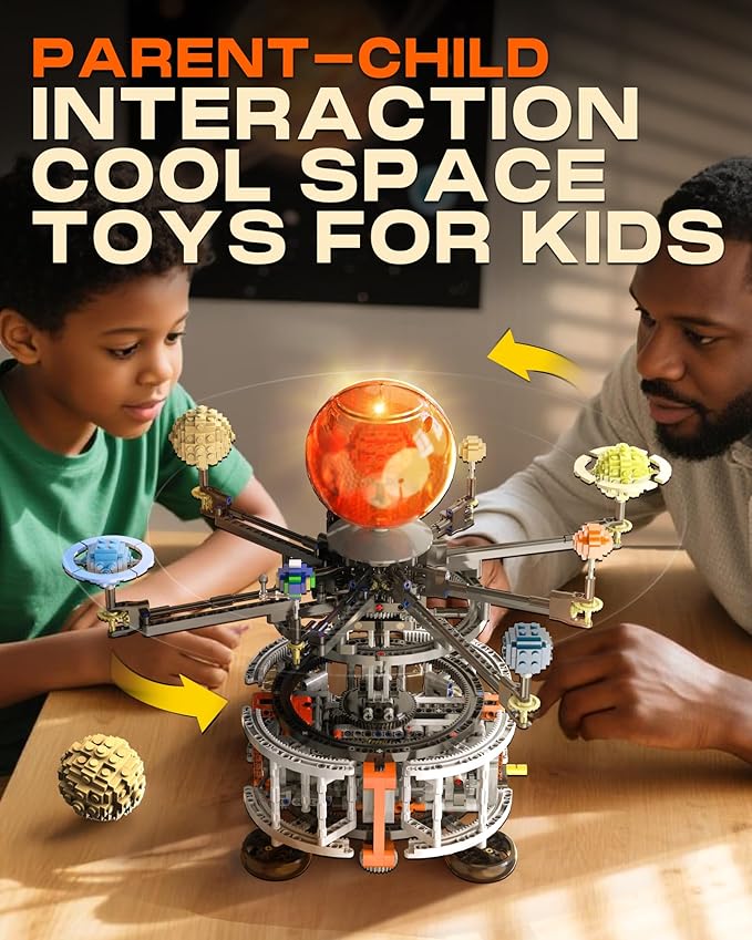 Solar System Building Set with Light, Rotatable STEM Educational Toys with 8 Planets, Electric Manual Mode Spinning Space Toys for Astronomy Learning, Gift for Boys Girls Age 6-12(1282pcs)