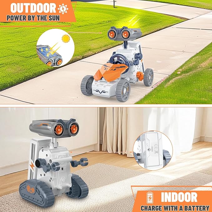 21-in-1 Education Solar Power Robot, STEM Toys for Ages 8-13, DIY Educational Science Building Toy, Solar or Battery Powered Robotic Set for Children Birthday with 210Pcs