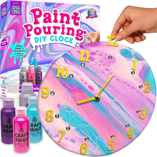 PURPLE LADYBUG Paint Pouring DIY Clock Kit - Arts and Crafts for Kids Ages 8-12, Painting Kit for Kids 6-8 - Gifts for 6-12 Years Old Girls & Boys Birthday & Christmas - Tween & Teen Girl Gifts Ideas