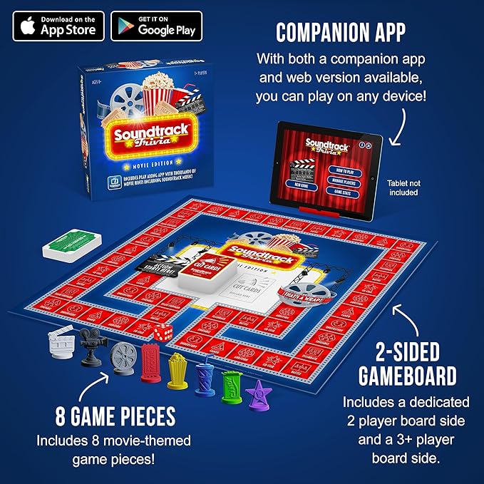 Soundtrack Trivia Movie Trivia Game for Adults | Name The Movie from a 15 Second Music Clip | Board Game for Adults, Kids, Ages 8+, 1 or More Players | Music Game with Companion App